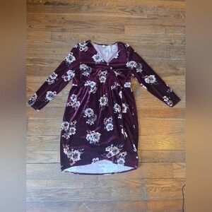 Eyeshadow Burgundy Floral Velvet Wrap Long Sleeve Dress